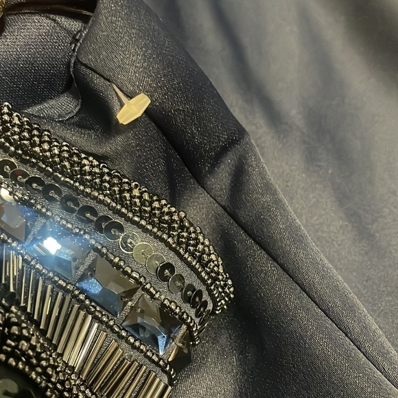 Ieena for Mac Duggal dress Navy Blue HIGH neck cap sleeve long gown New Sz 8 - Picture 11 of 12